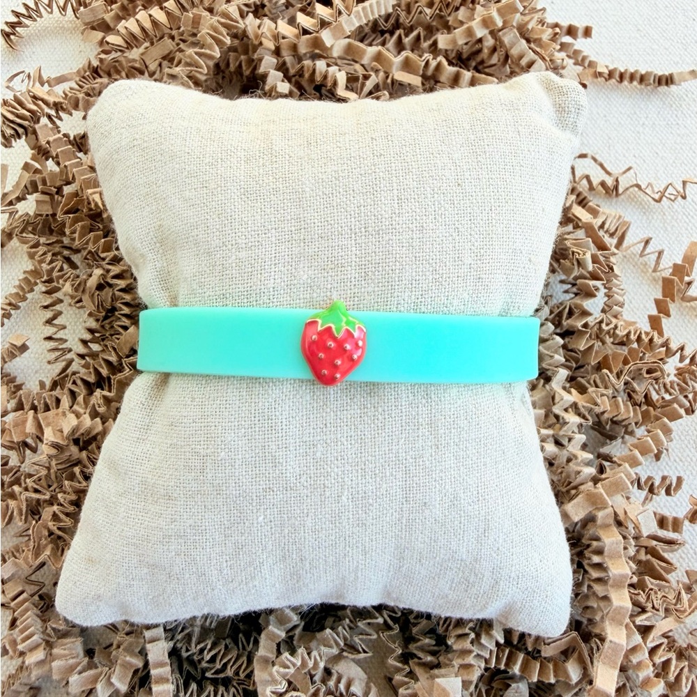 *Strawberry Charm Bracelet Set* KEEP COLLECTIVE Retired Teal Silicone Band